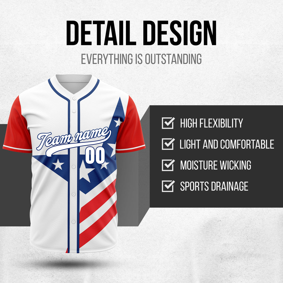 Custom American Spirit Baseball Sports Jersey Personalized Uniform with Name & Number