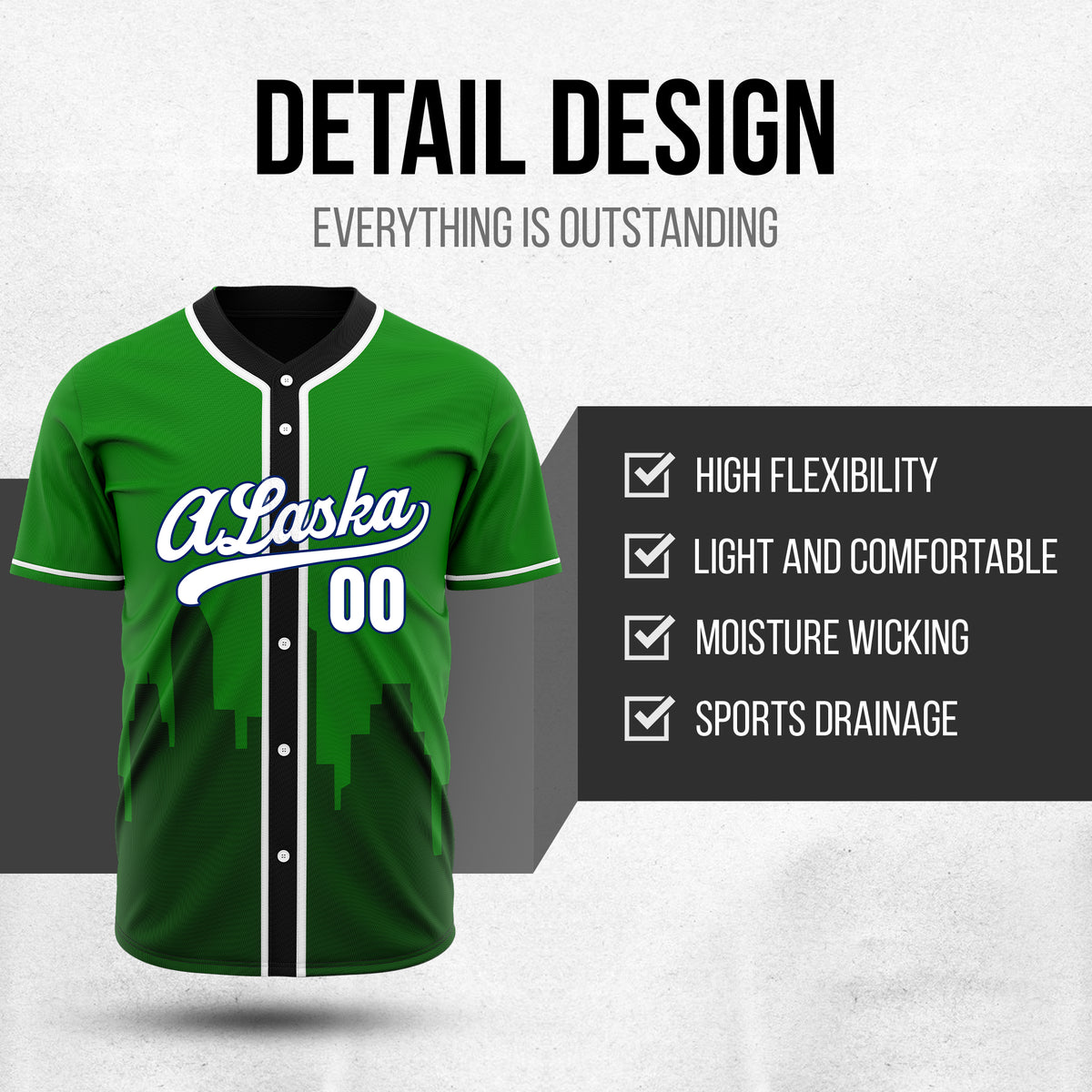 Custom City Horizon Green Baseball Sports Jersey Personalized Uniform with Name & Number