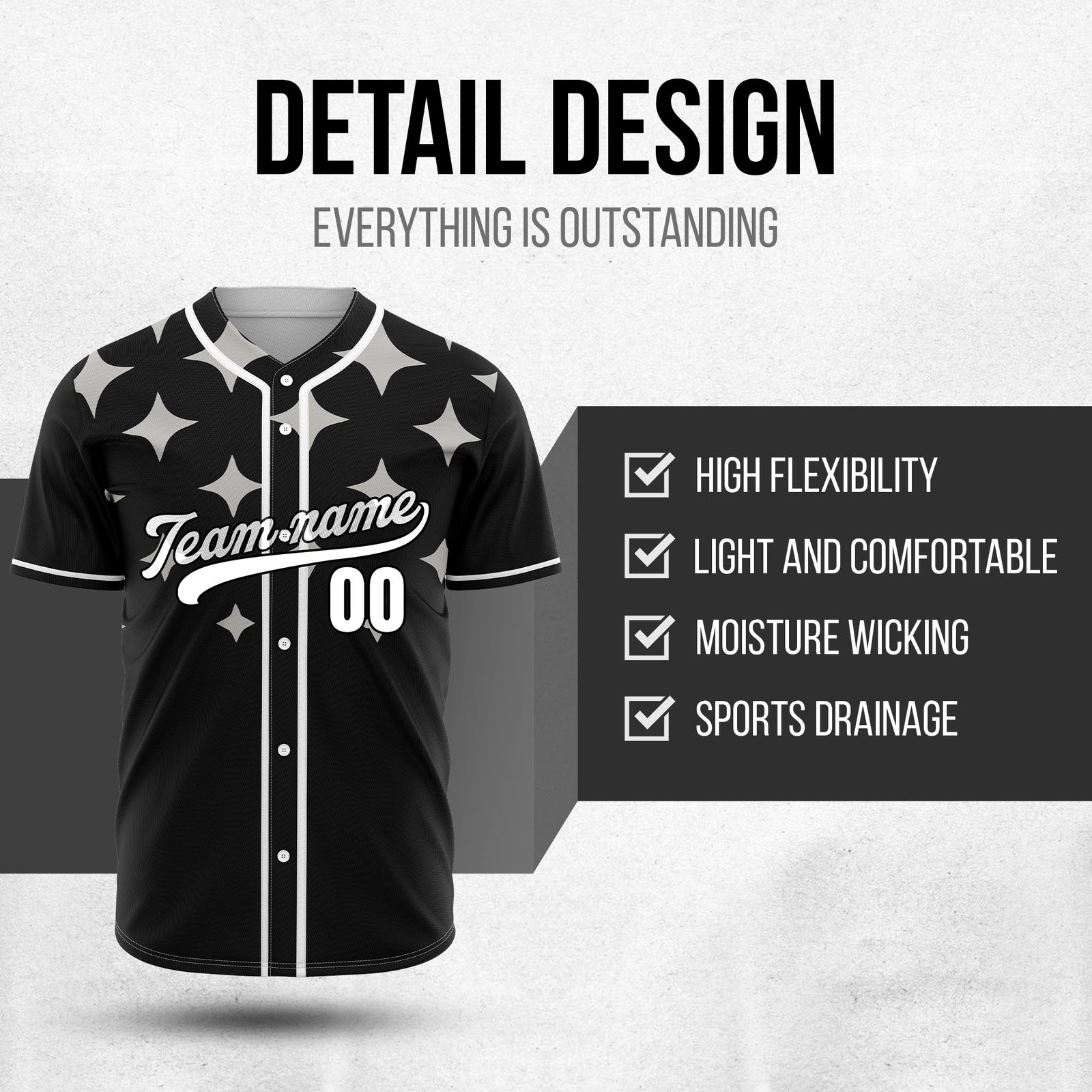 Custom Starlight Black Baseball Sports Jersey Personalized Uniform with Name & Number