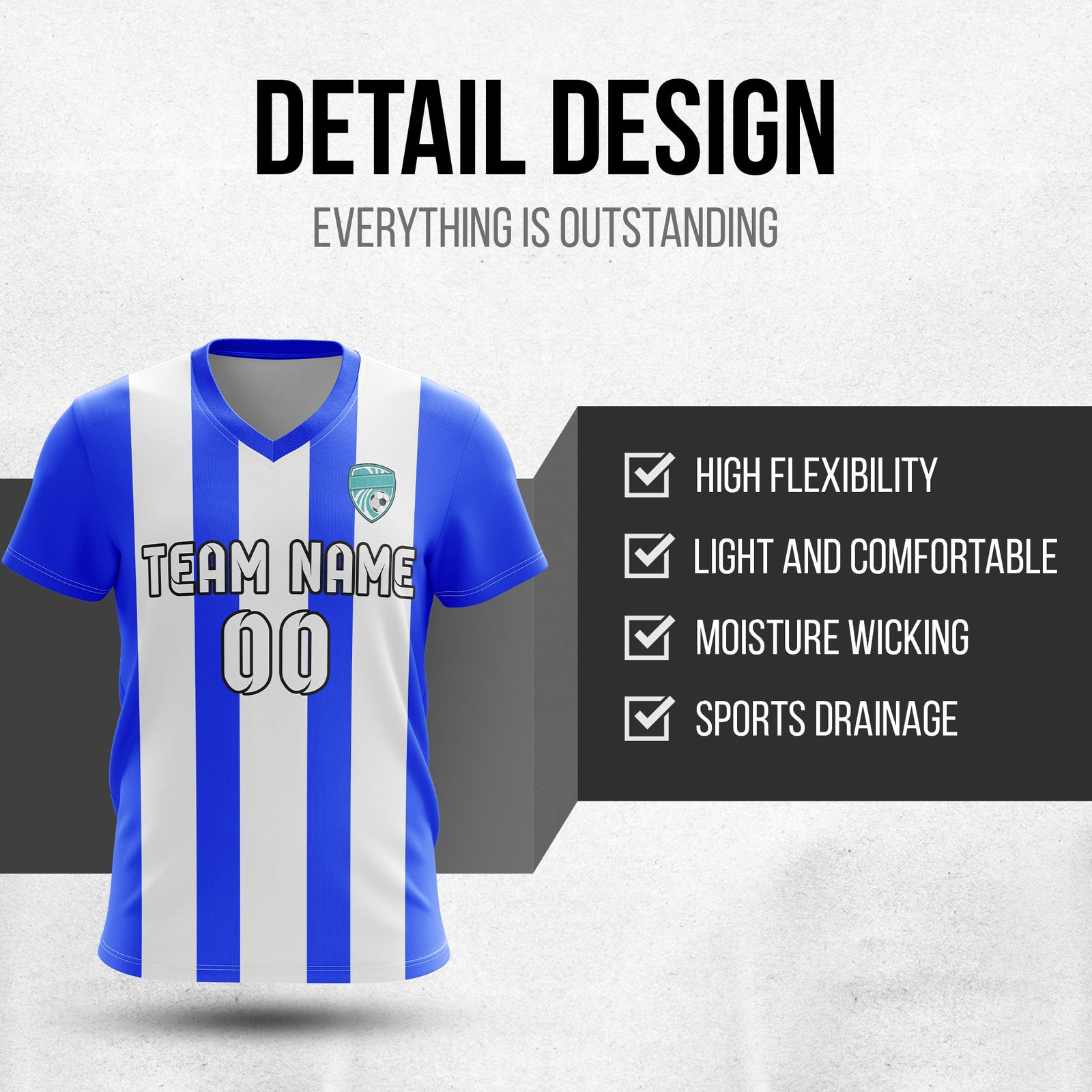 Custom Striker Stripe V-Neck Blue Soccer Sport Tops Jersey