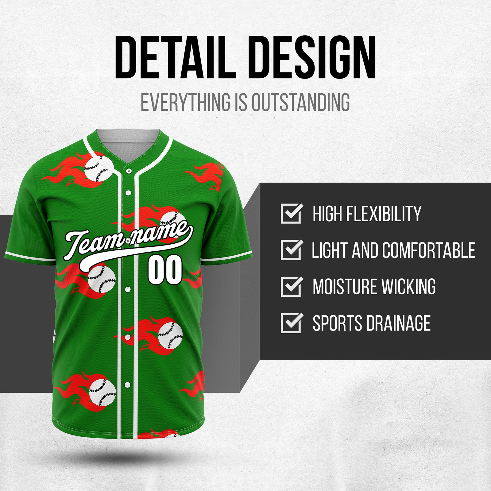 Custom Fireballers Green Baseball Sports Jersey Personalized Uniform with Name & Number