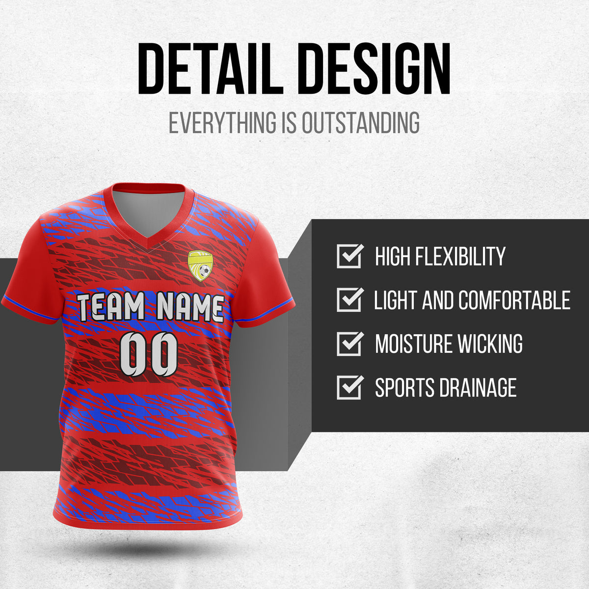 Custom Flare Strike V-Full Pattern Soccer Red Sport Tops Jersey