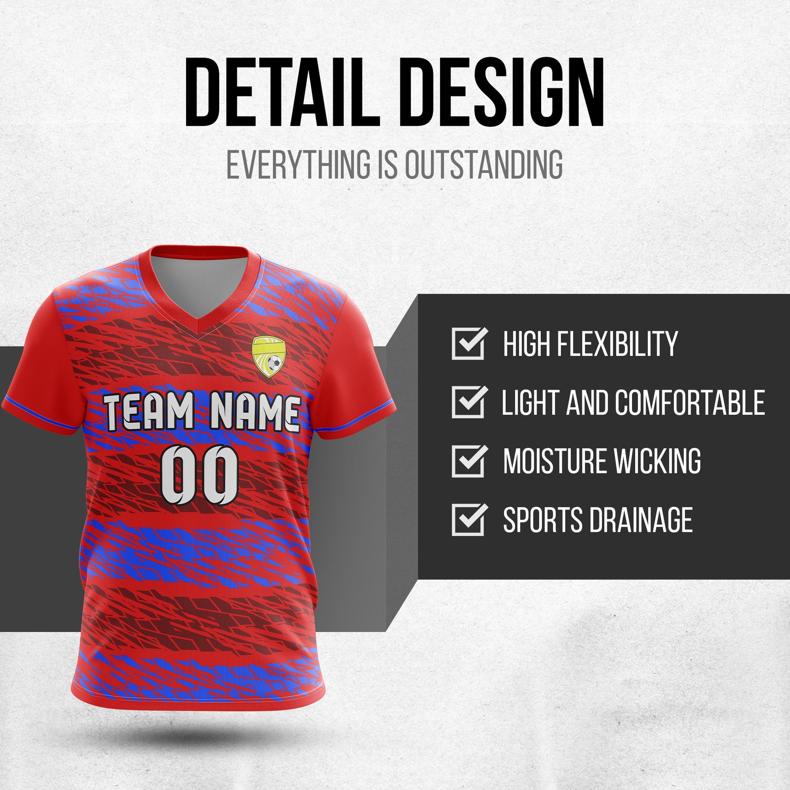 Custom Flare Strike V-Full Pattern Soccer Red Sport Tops Jersey