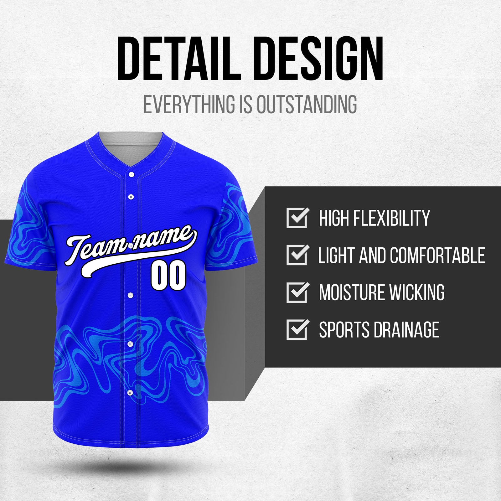 Custom Blue Baseball Wave Sports Jersey Personalized Uniform with Name & Number