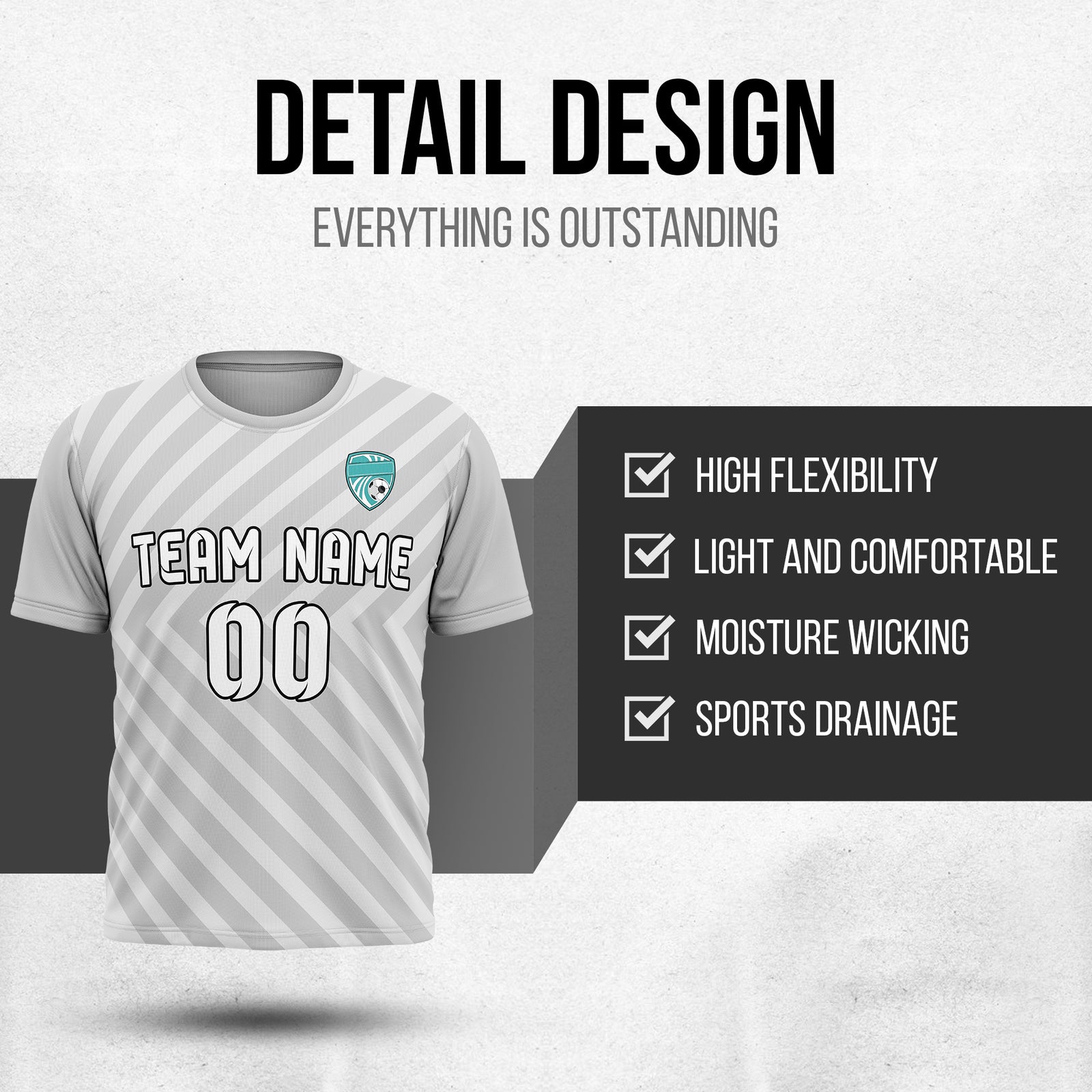 Custom Soccer R Stripes Pro Line Grey Sports Tops Jersey