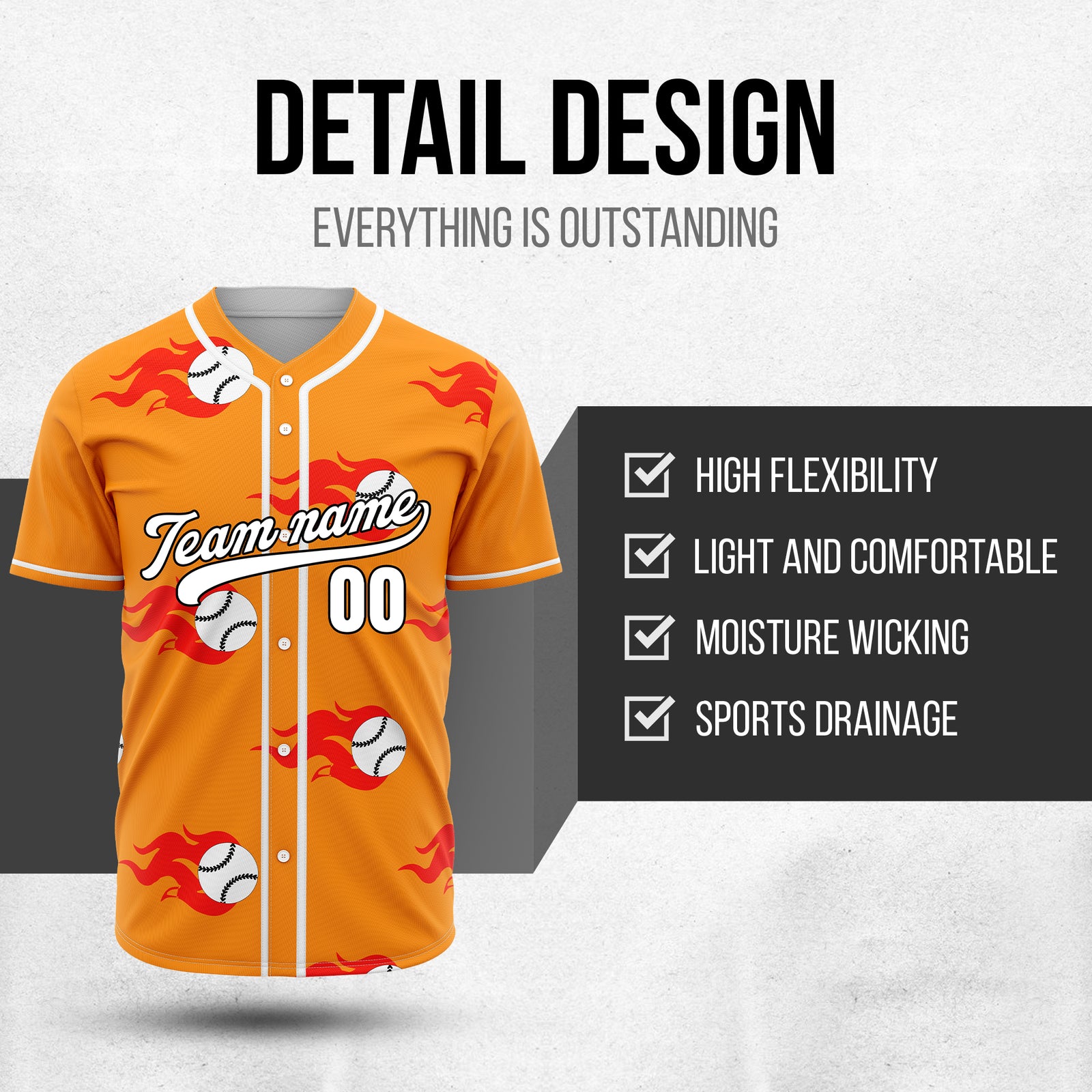 Custom Fireballers Orange Baseball Sports Jersey Personalized Uniform with Name & Number