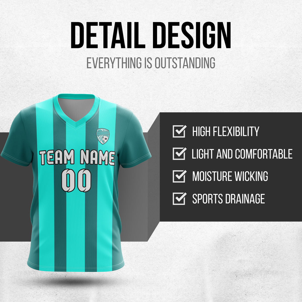 Custom Striker Stripe V-Neck Aqua Soccer Sport Tops Jersey