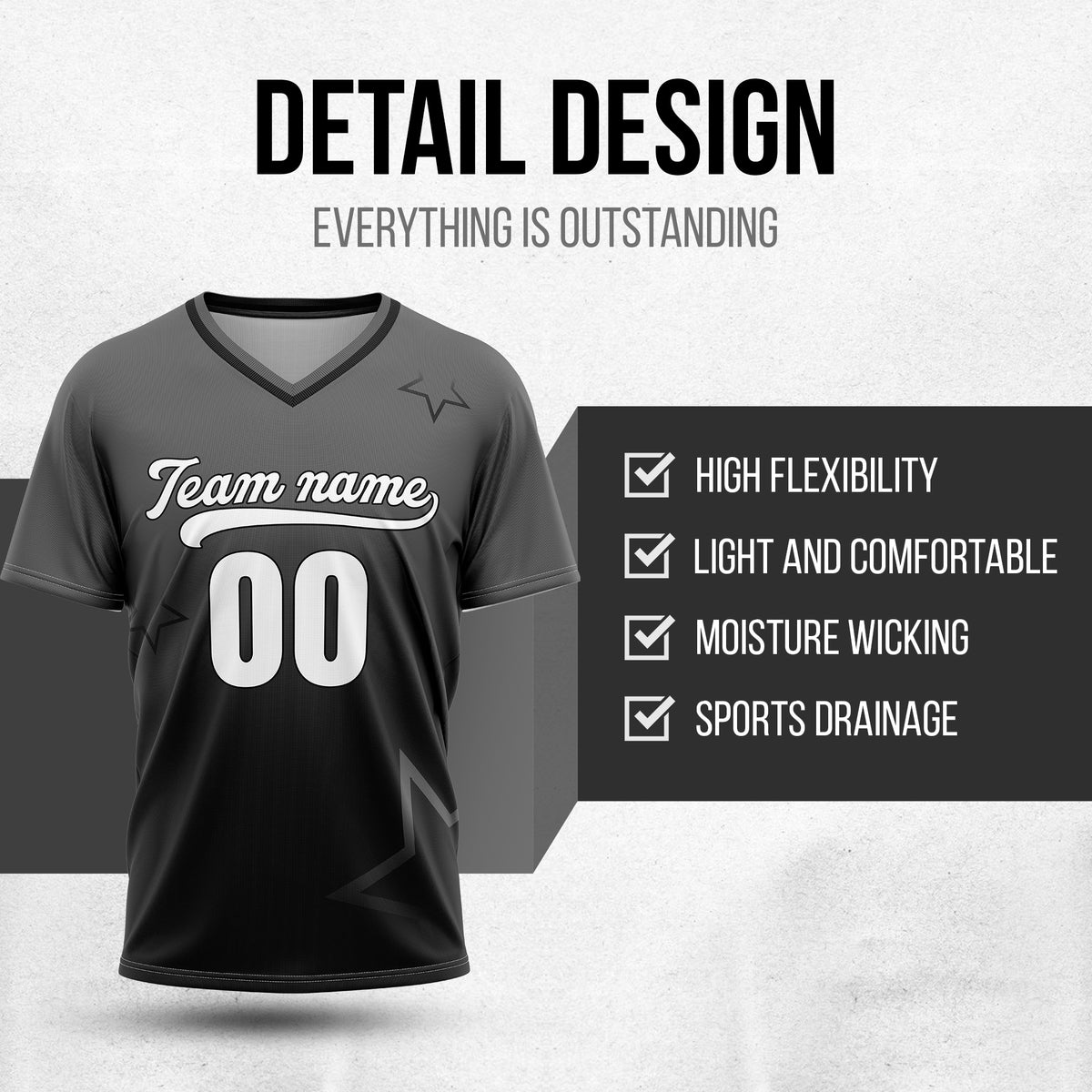 Custom Star Gradient Baseball Dark Grey Sports Jersey Personalized Uniform with Name & Number