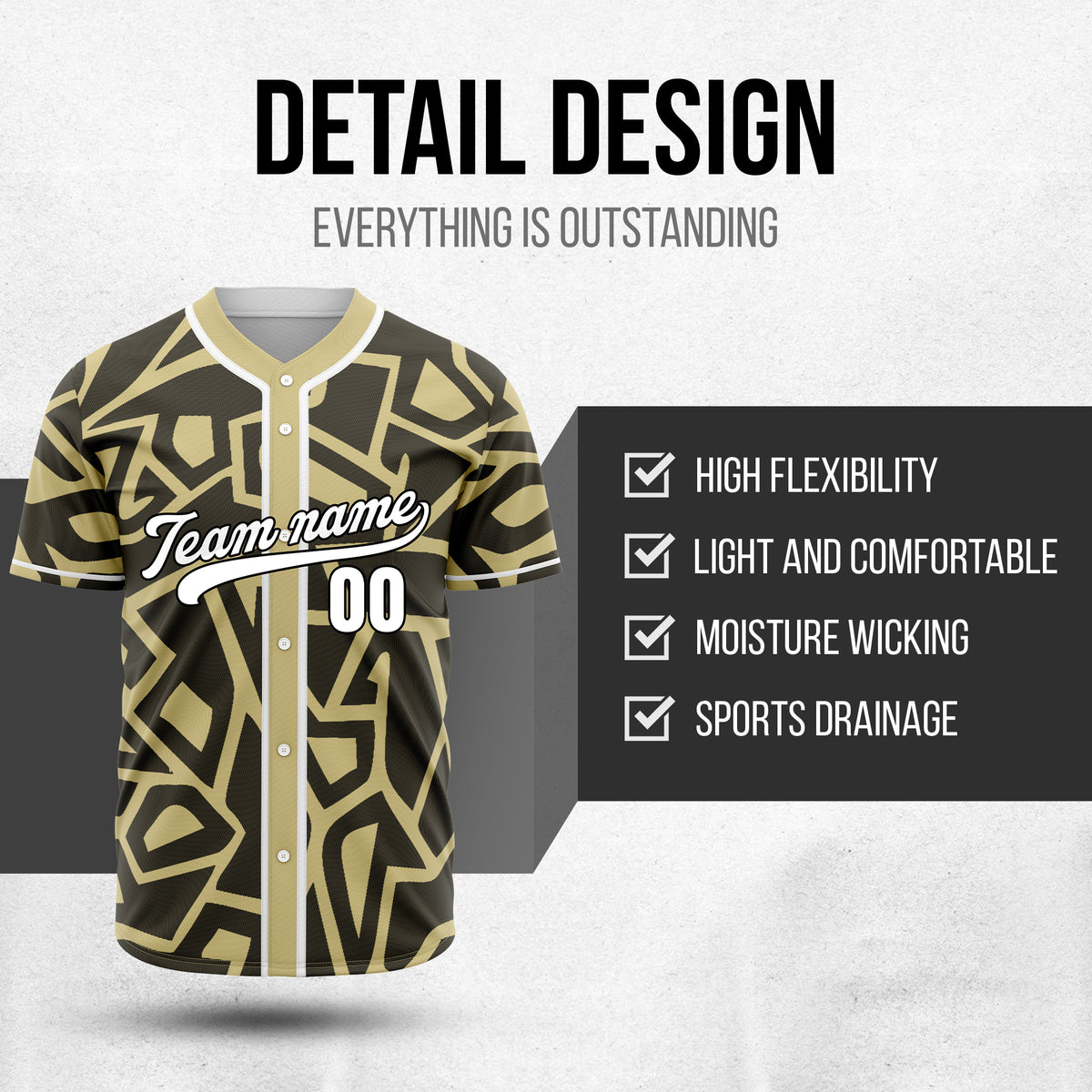 Custom Shadow Rebels Khaki Baseball Sports Jersey Personalized Uniform with Name & Number