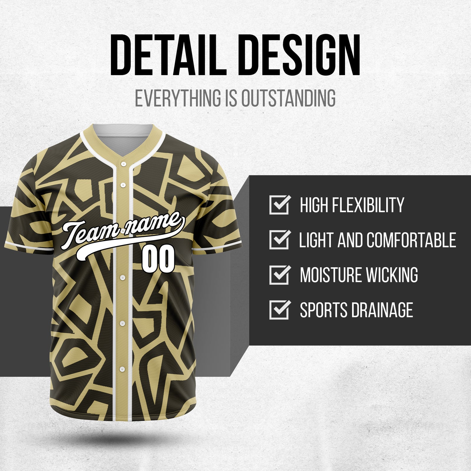 Custom Shadow Rebels Khaki Baseball Sports Jersey Personalized Uniform with Name & Number