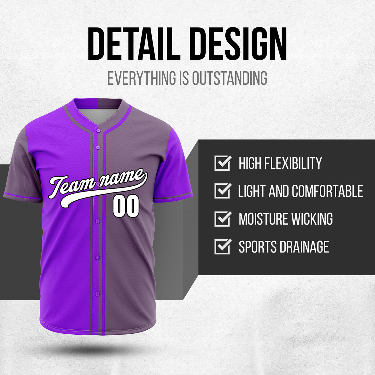 Custom Split Baseball Purple Sports Jersey Personalized Uniform with Name & Number