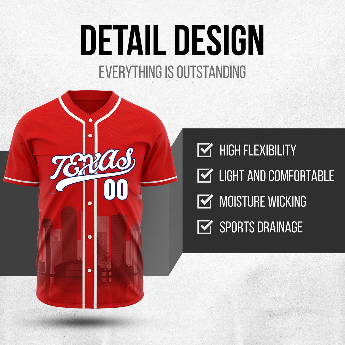 Custom City Lights Red Baseball Sports Jersey Personalized Uniform with Name & Number