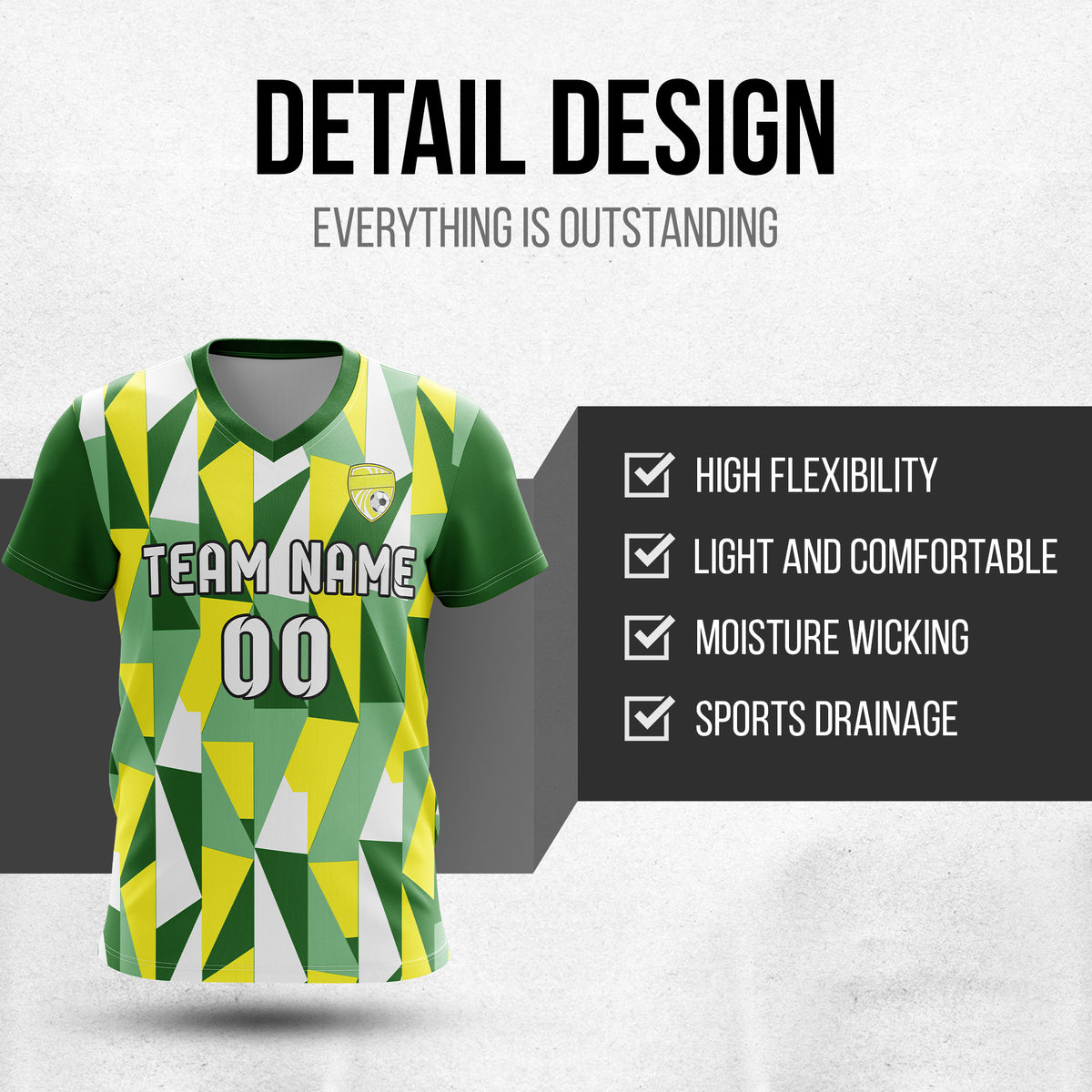 Custom Crystal V-Full Pattern Soccer Green Sport Tops Jersey