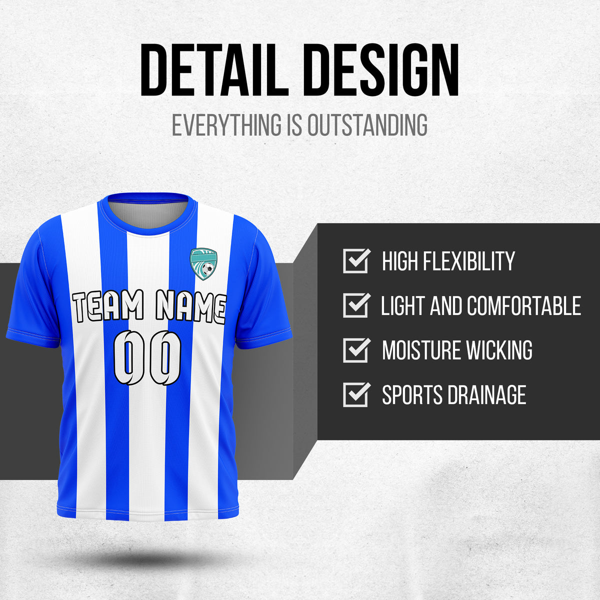 Custom Soccer Blue R Stripes Sports Tops Jersey
