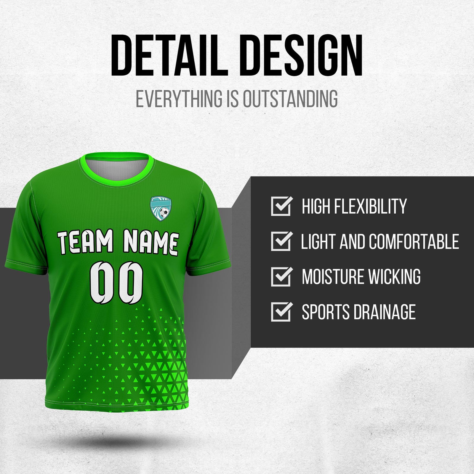 Custom Soccer R Side Pattern Green Tri-Edge Sports Tops Jersey