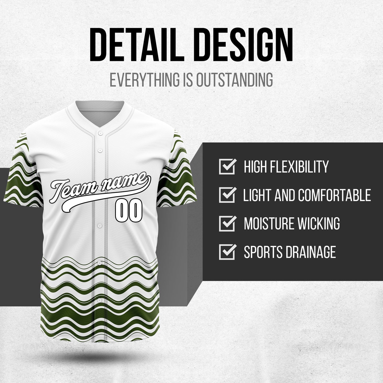 Custom White Baseball Wave Sports Jersey Personalized Uniform with Name & Number