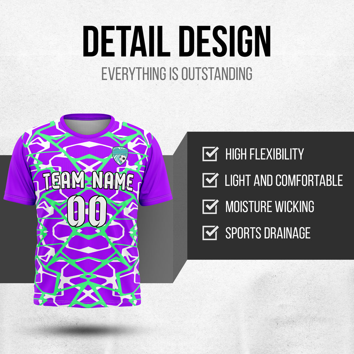 Custom Soccer Round Neck Purple Impact Lines Tops Jersey
