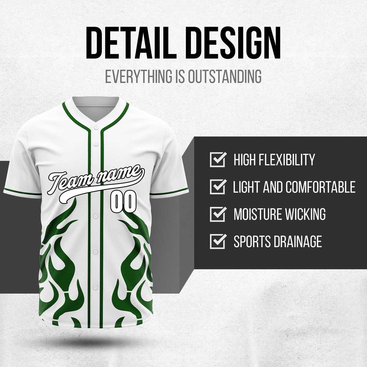 Custom Shadow Flames White Baseball Sports Jersey Personalized Uniform with Name & Number