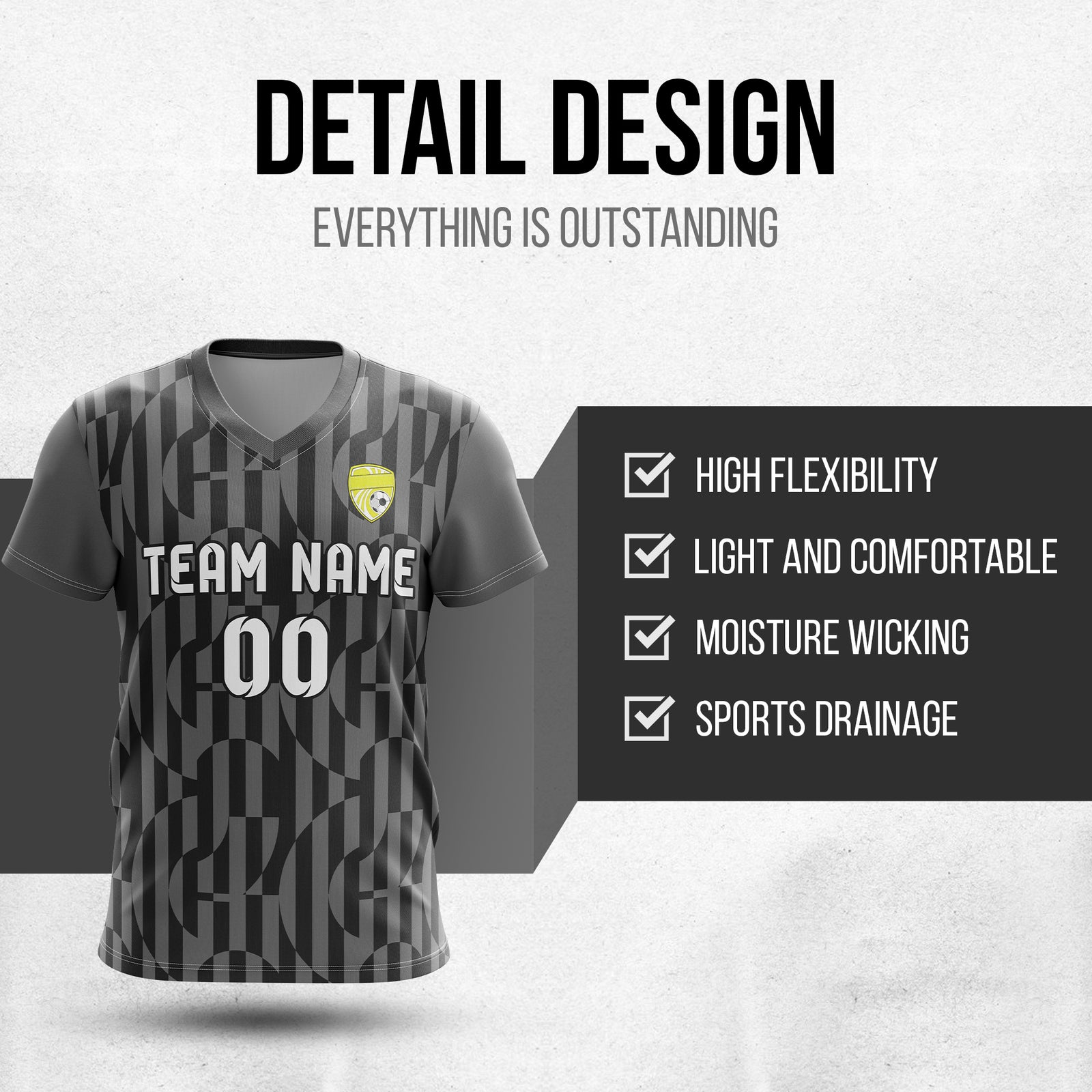 Custom Pulse Grid V-Full Pattern Soccer Dark Grey Sport Tops Jersey