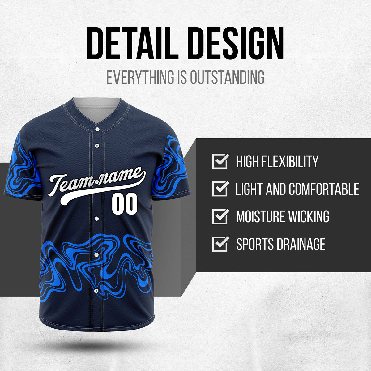 Custom Navy Baseball Wave Sports Jersey Personalized Uniform with Name & Number
