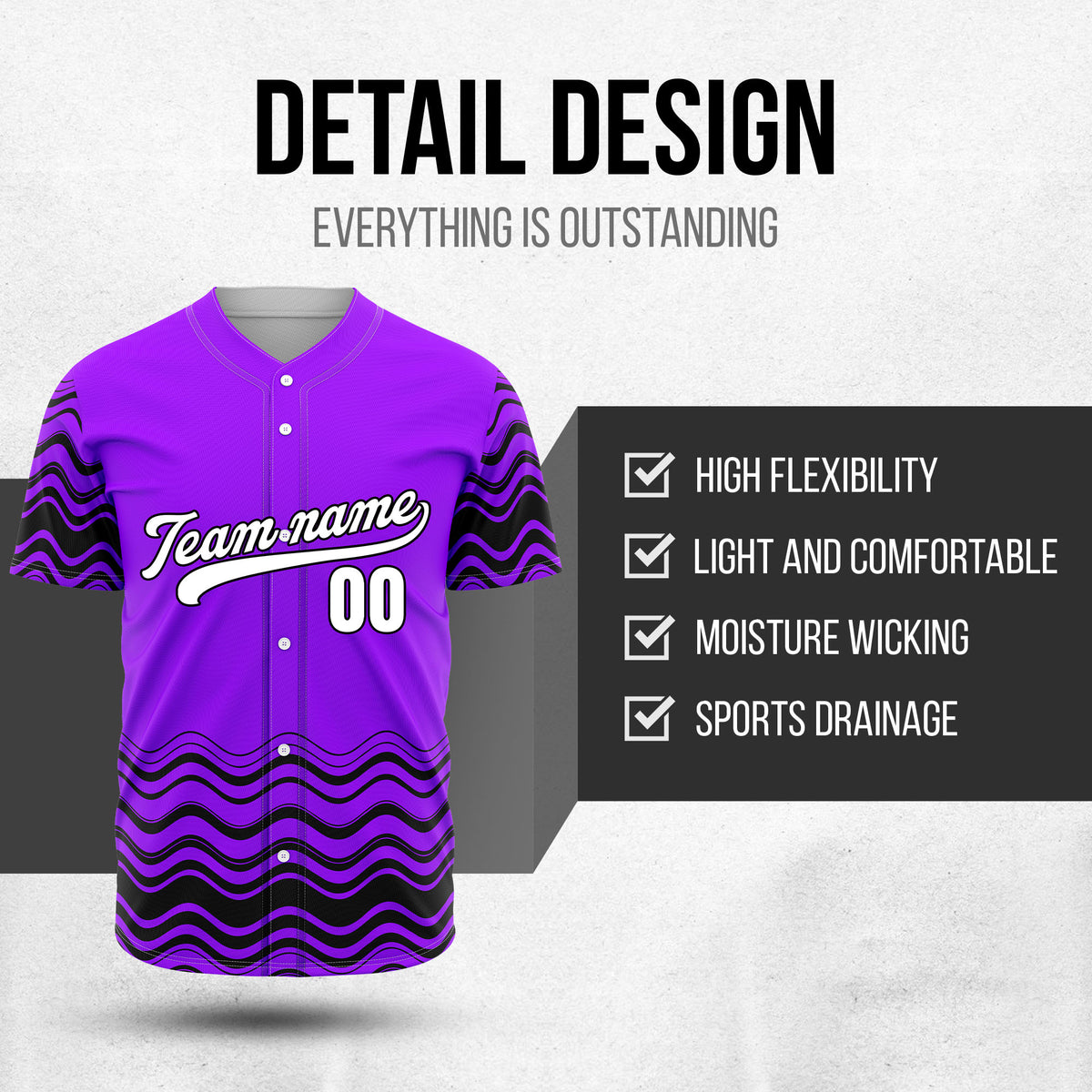 Custom Purple Baseball Wave Sports Jersey Personalized Uniform with Name & Number