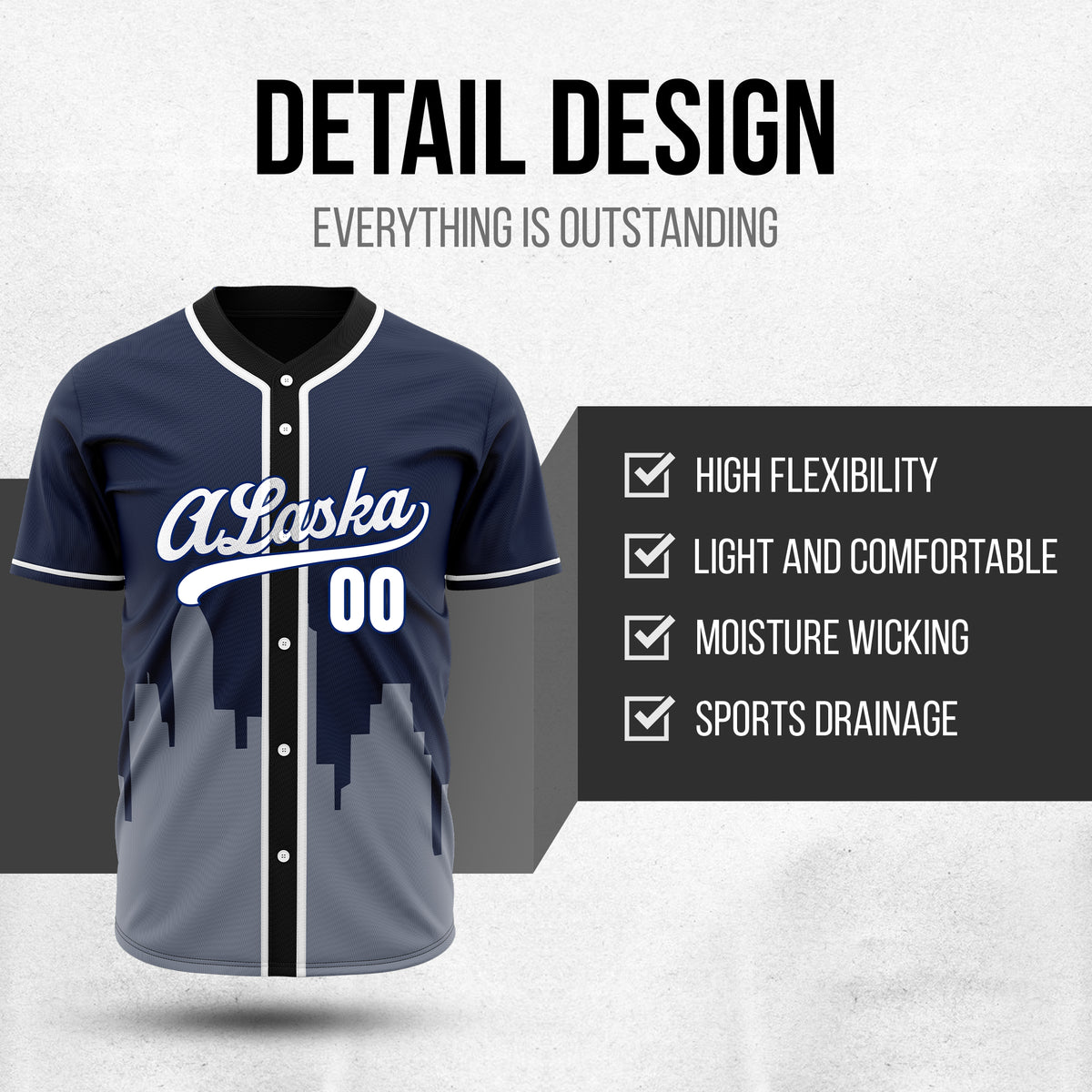 Custom City Horizon Navy Baseball Sports Jersey Personalized Uniform with Name & Number