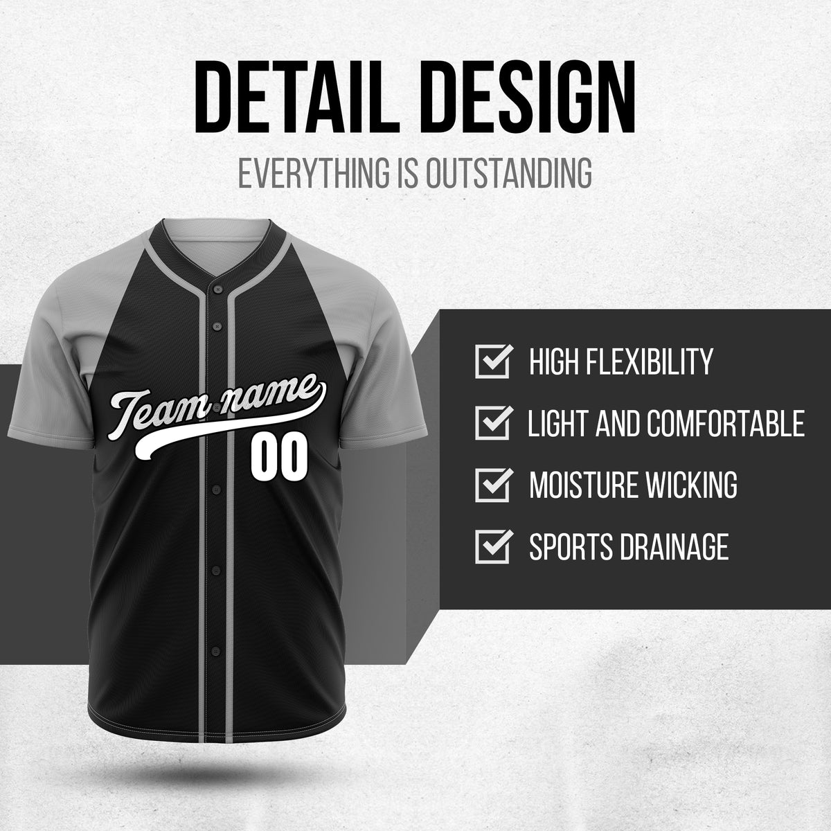 Custom Baseline Baseball Black Sports Jersey Personalized Uniform with Name & Number