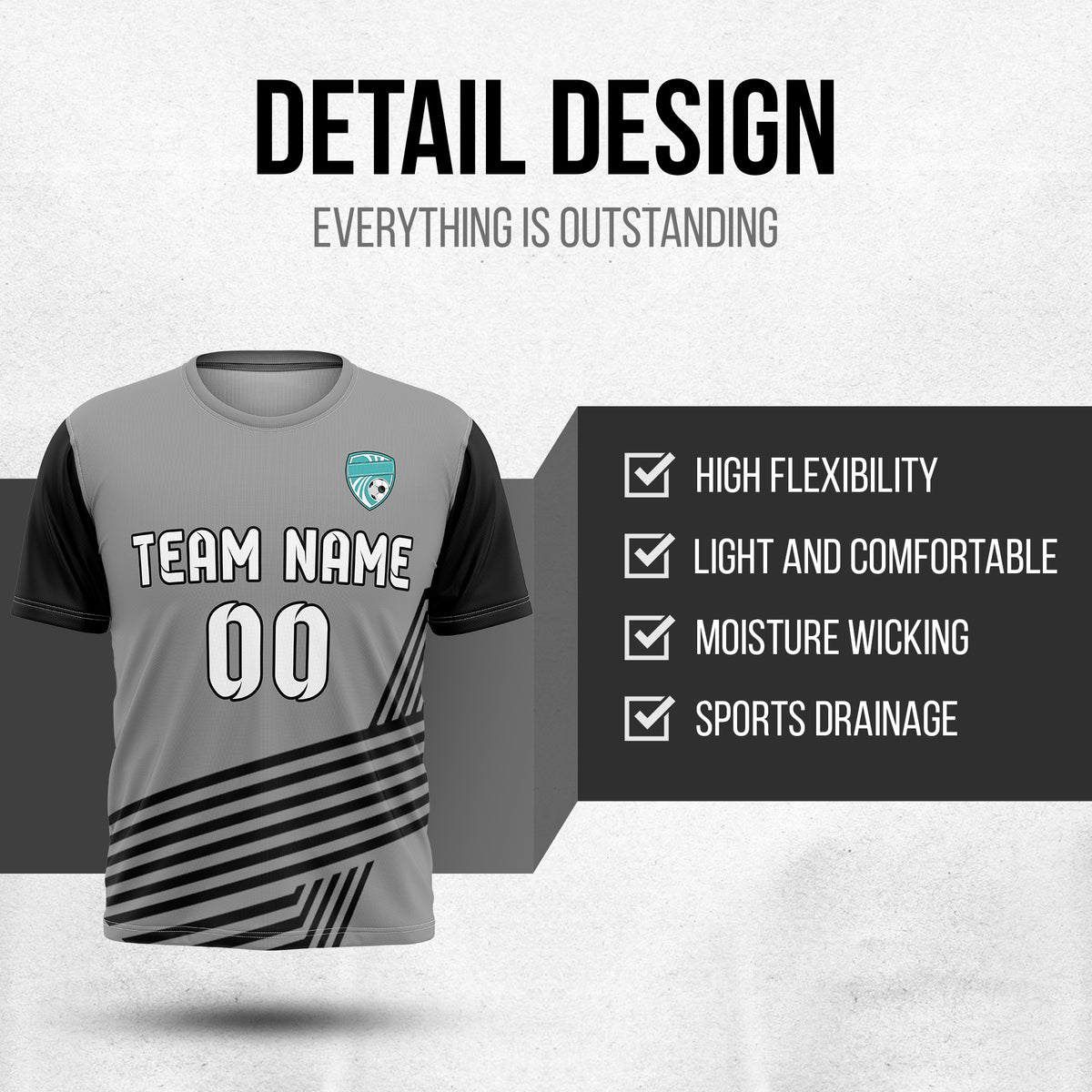 Custom Soccer R Side Pattern Dark Grey Rapid Line Sports Tops Jersey