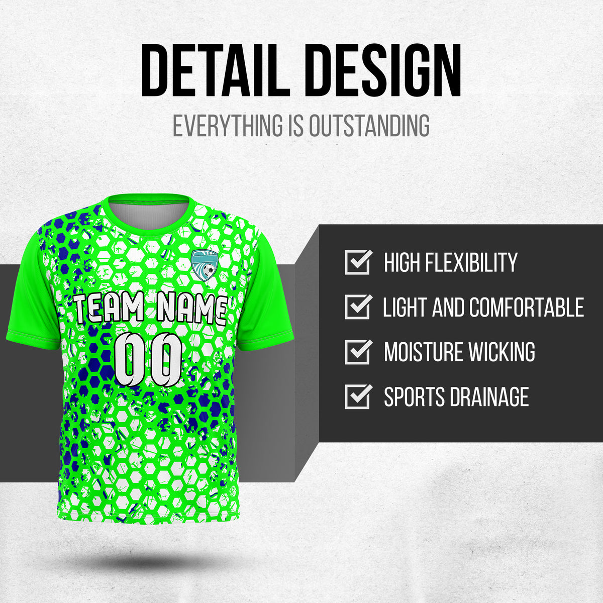 Custom Soccer Neon Green Round Neck Hex Pattern Sports Tops Jersey
