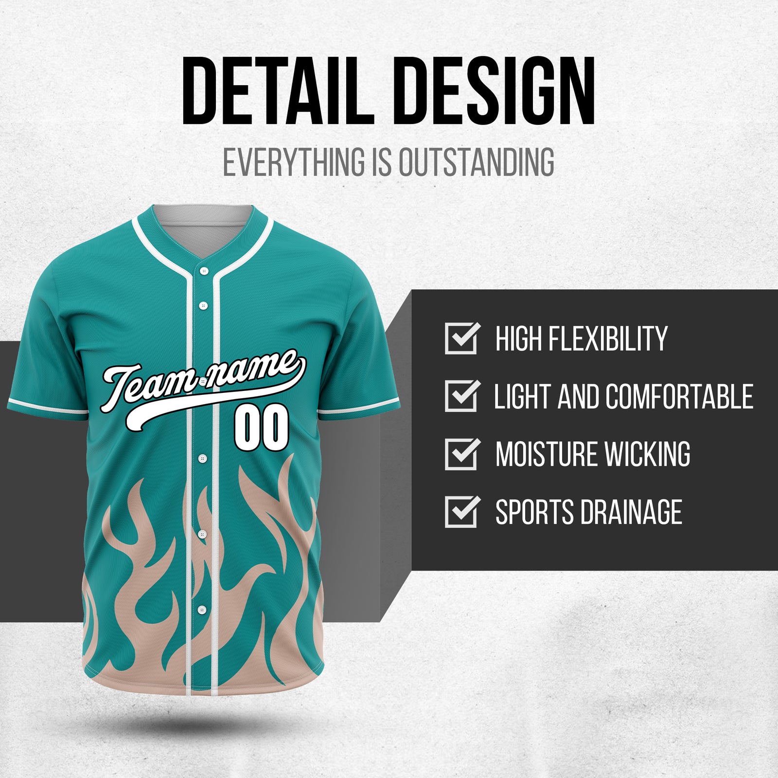 Custom Burnout Teal Baseball Sports Jersey Personalized Uniform with Name & Number