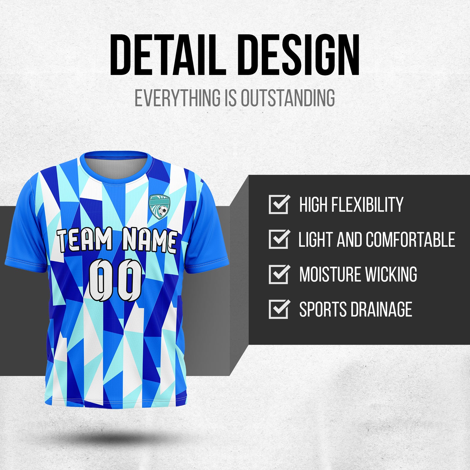 Custom Crystal R-Full Pattern Soccer Blue Sport Tops Jersey