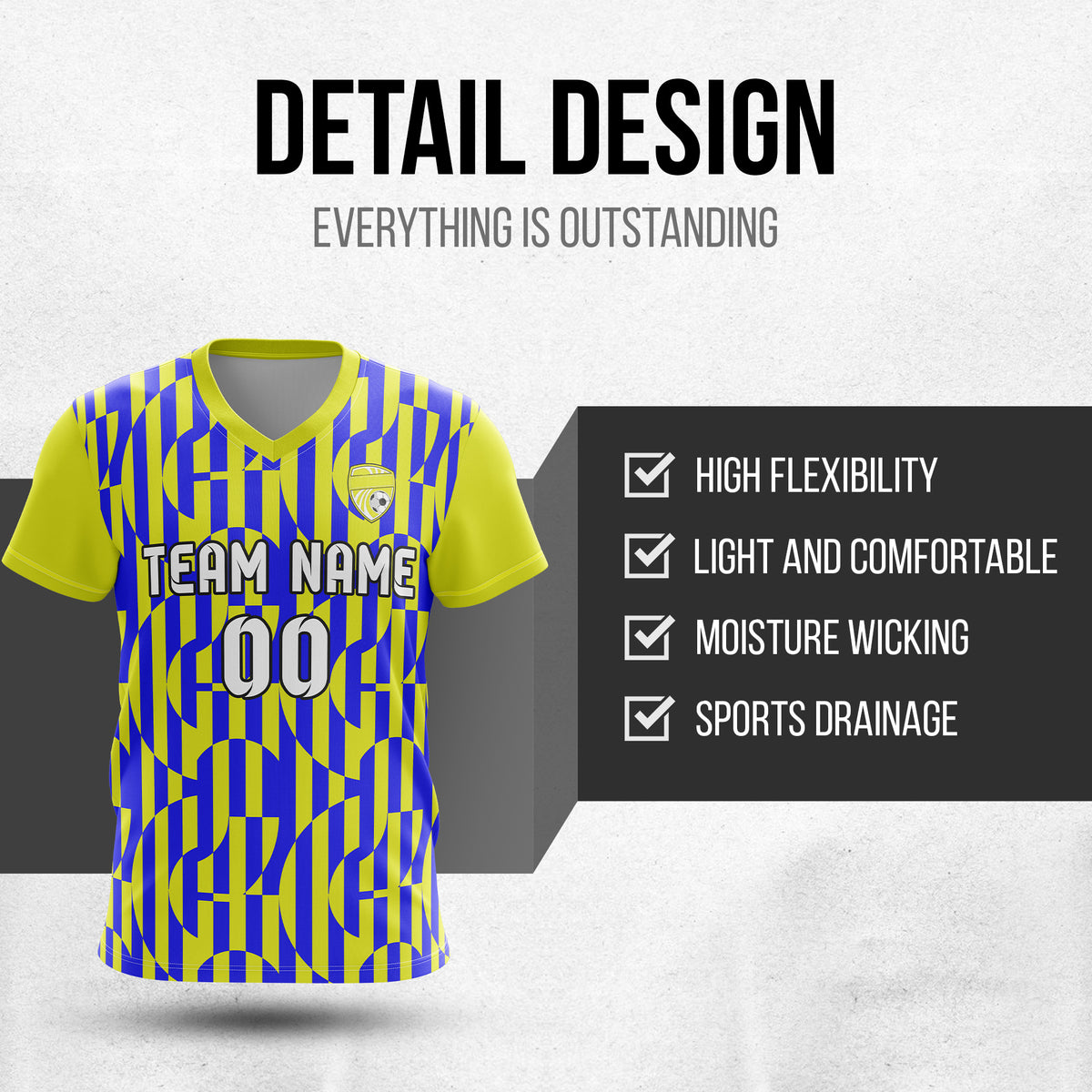 Custom Pulse Grid V-Full Pattern Soccer Yellow Sport Tops Jersey