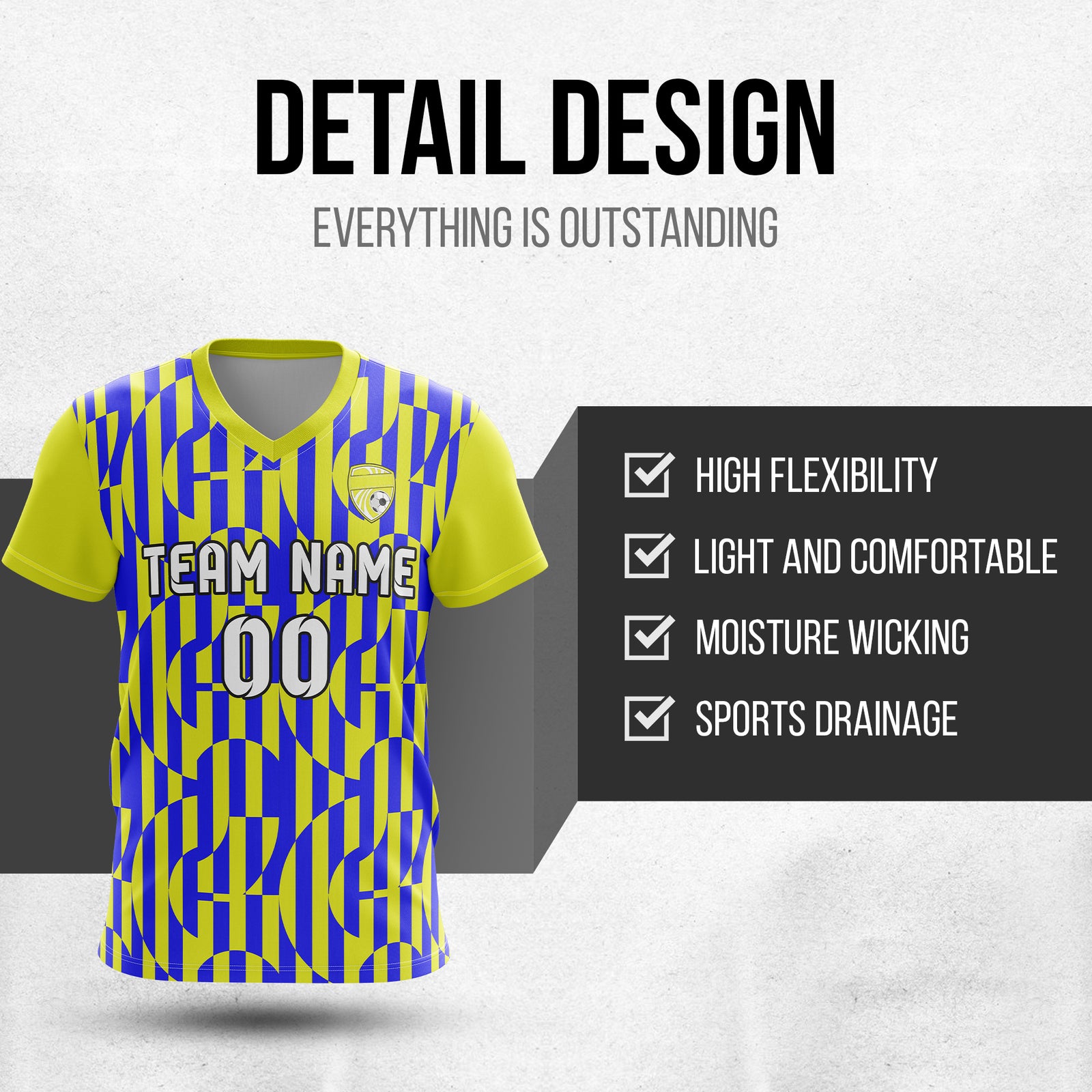Custom Pulse Grid V-Full Pattern Soccer Yellow Sport Tops Jersey