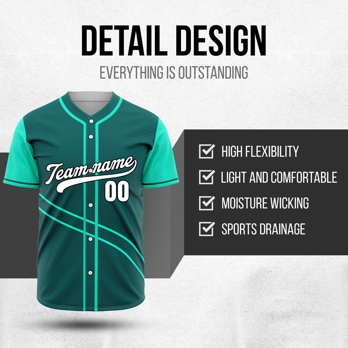 Custom Swift Teal Raglan Style Baseball Sports Jersey Personalized Uniform with Name & Number