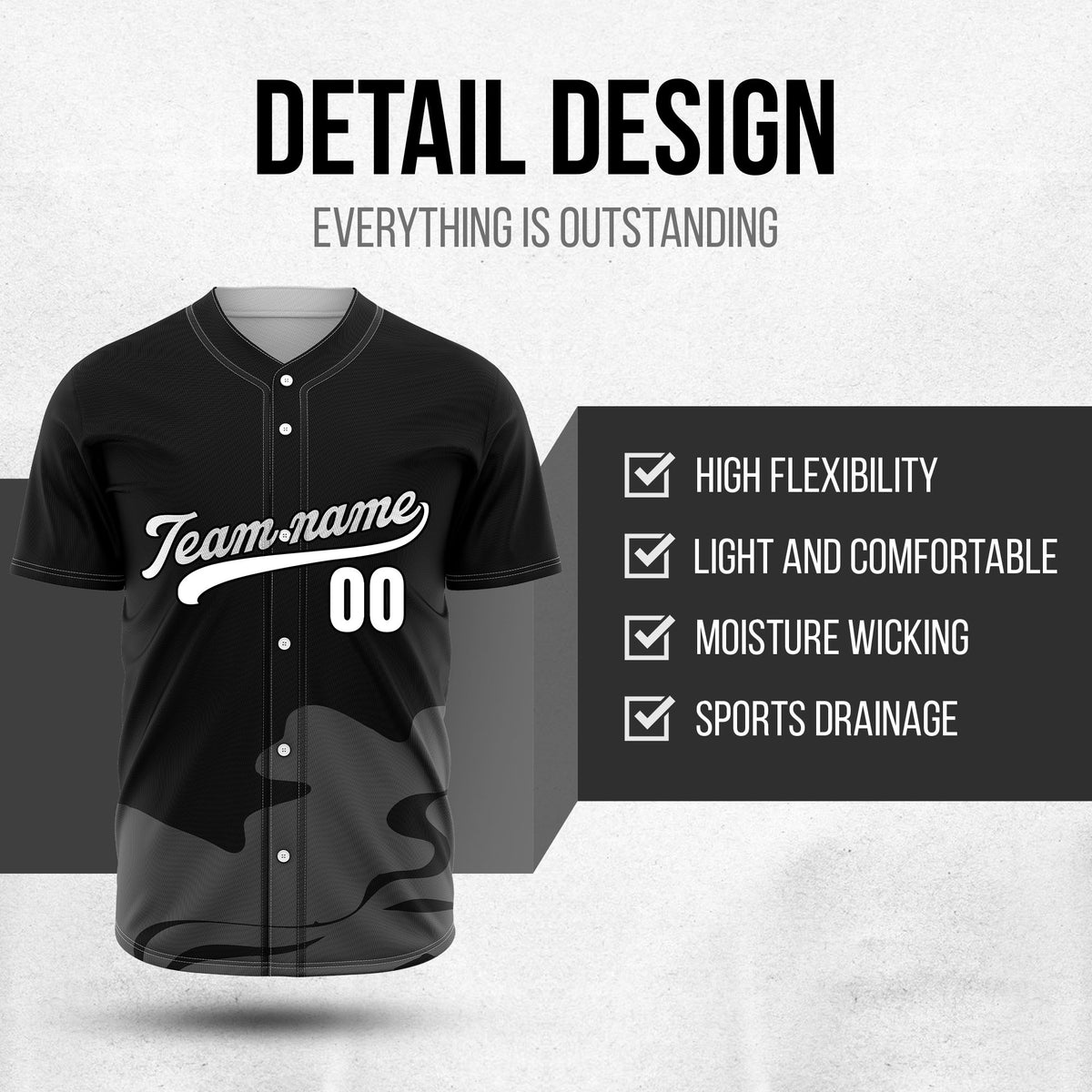 Custom Black Baseball Wave Sports Jersey Personalized Uniform with Name & Number