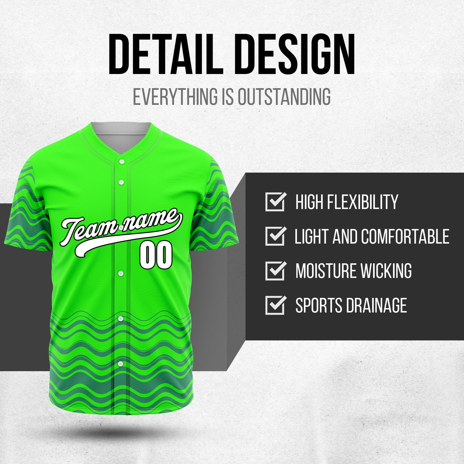 Custom Neon Green Baseball Wave Sports Jersey Personalized Uniform with Name & Number