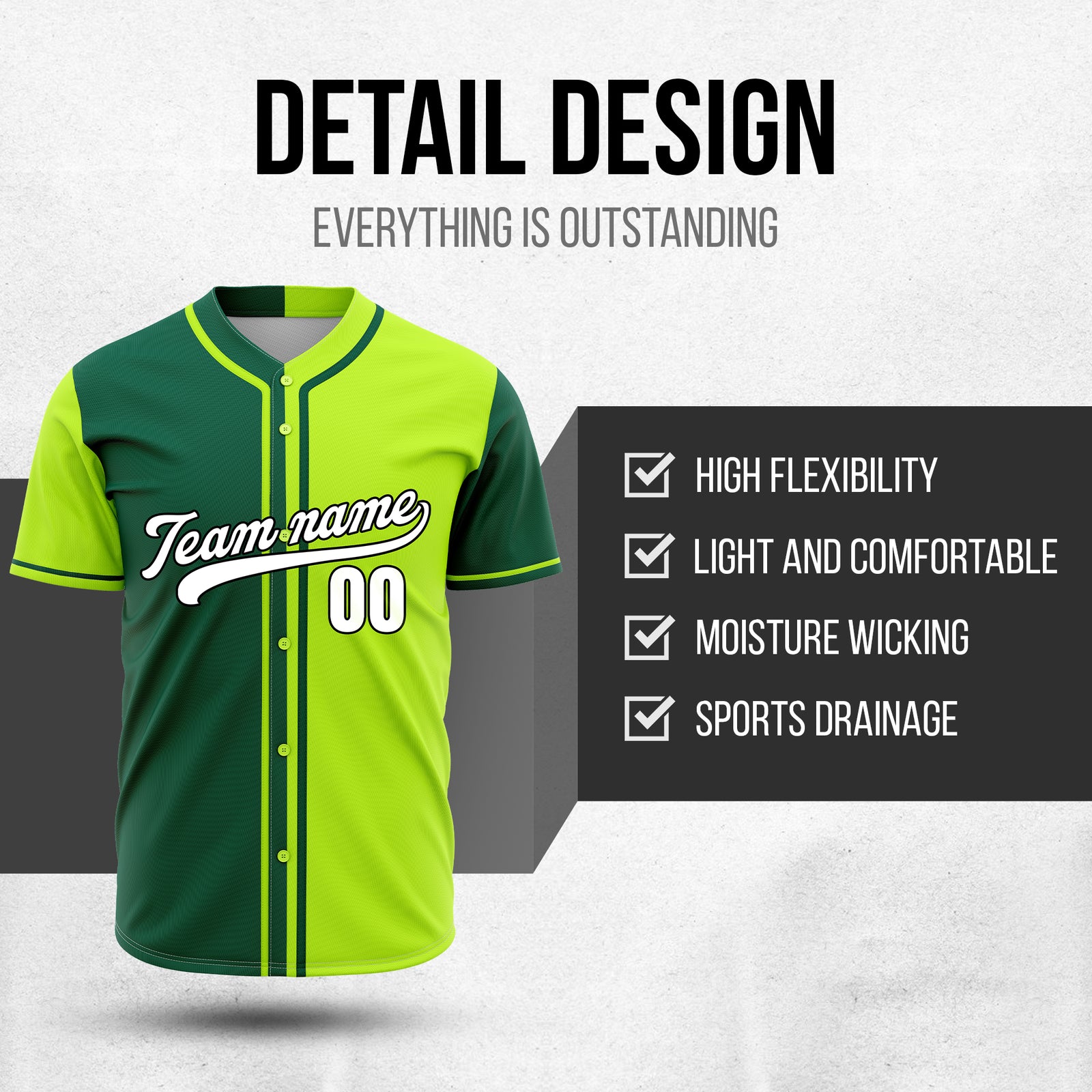 Custom Split Baseball Neon Green Sports Jersey Personalized Uniform with Name & Number