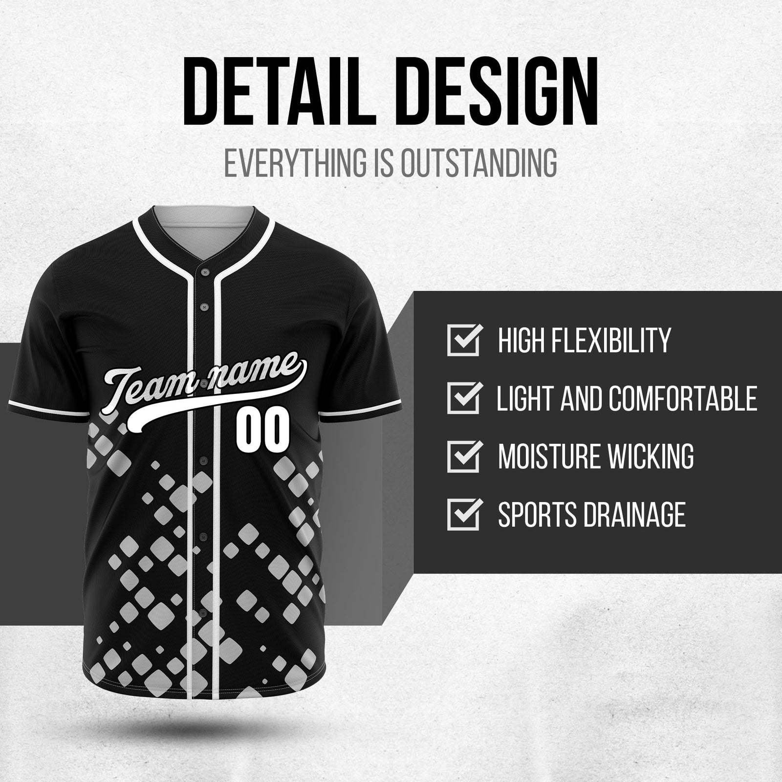 Custom Shadow Spark Black Baseball Sports Jersey Personalized Uniform with Name & Number