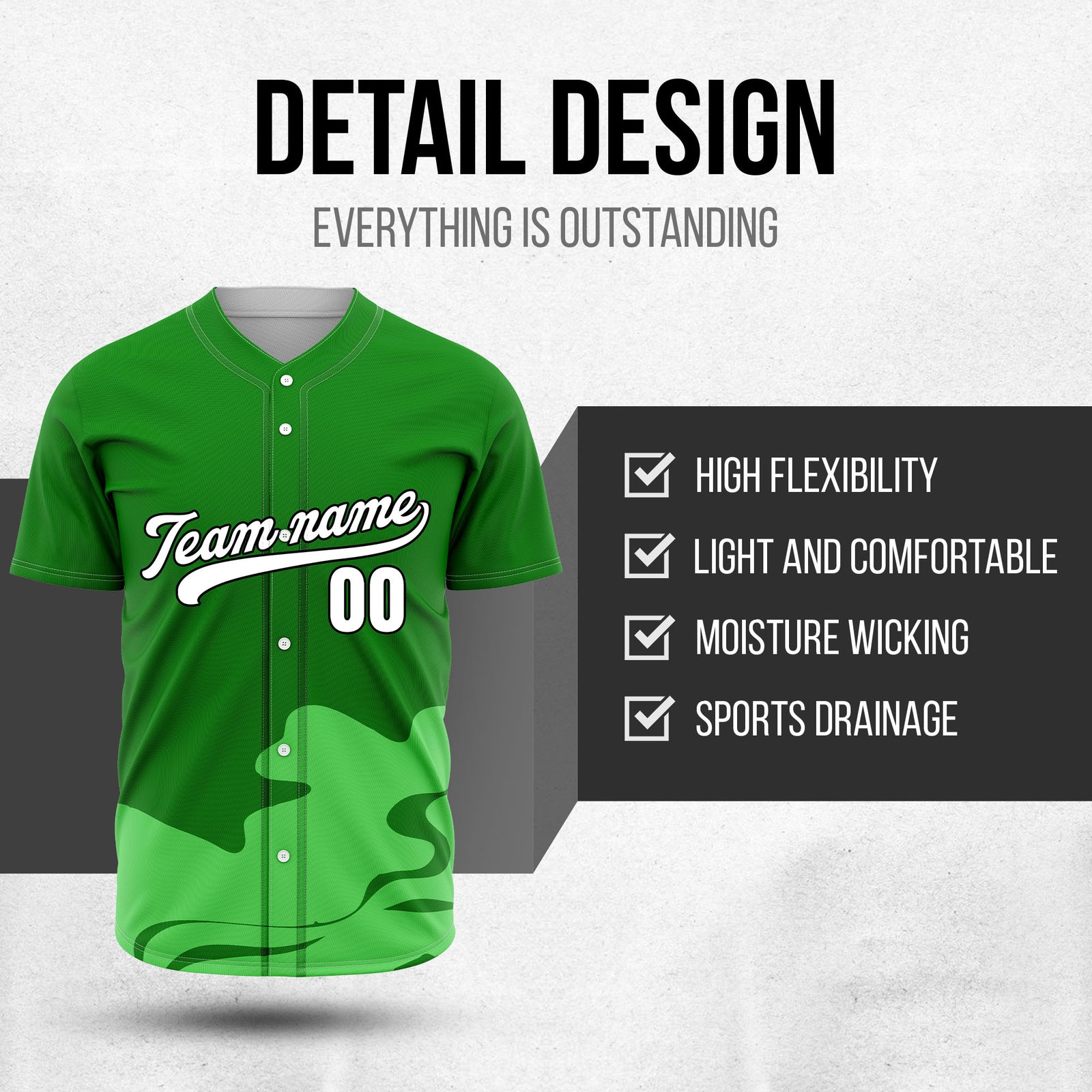 Custom Green Baseball Wave Sports Jersey Personalized Uniform with Name & Number