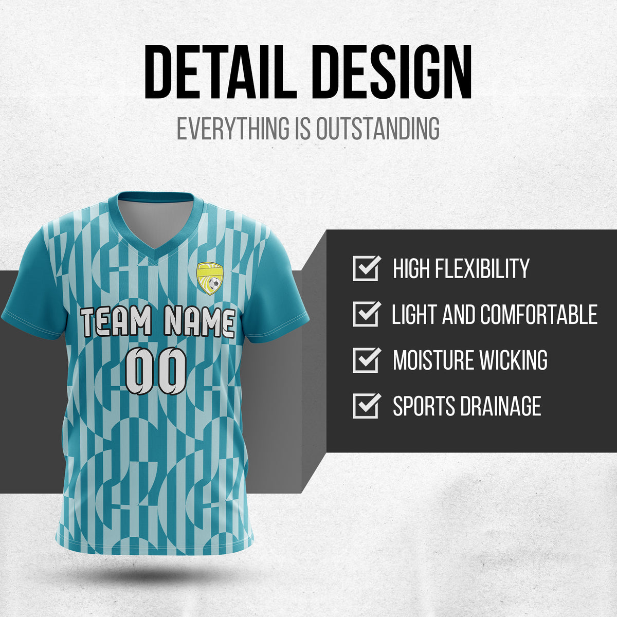 Custom Pulse Grid V-Full Pattern Soccer Teal Sport Tops Jersey