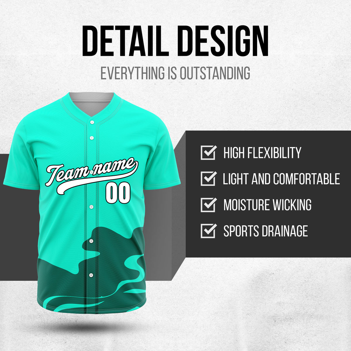 Custom Aqua Baseball Wave Sports Jersey Personalized Uniform with Name & Number