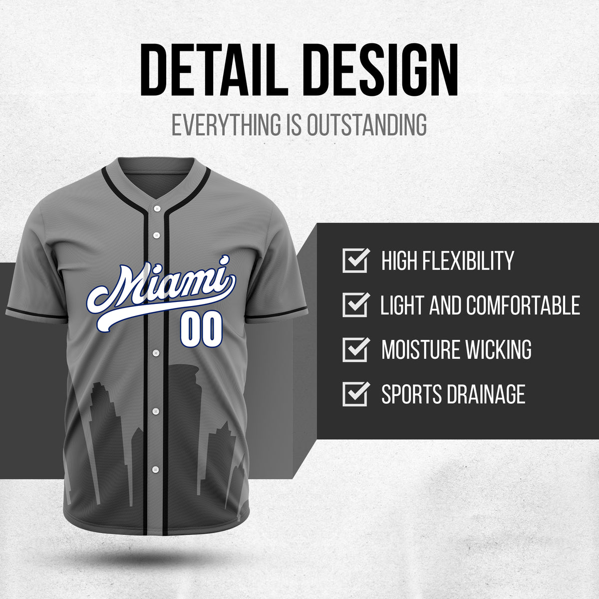 Custom City Tide Grey Baseball Sports Jersey Personalized Uniform with Name & Number