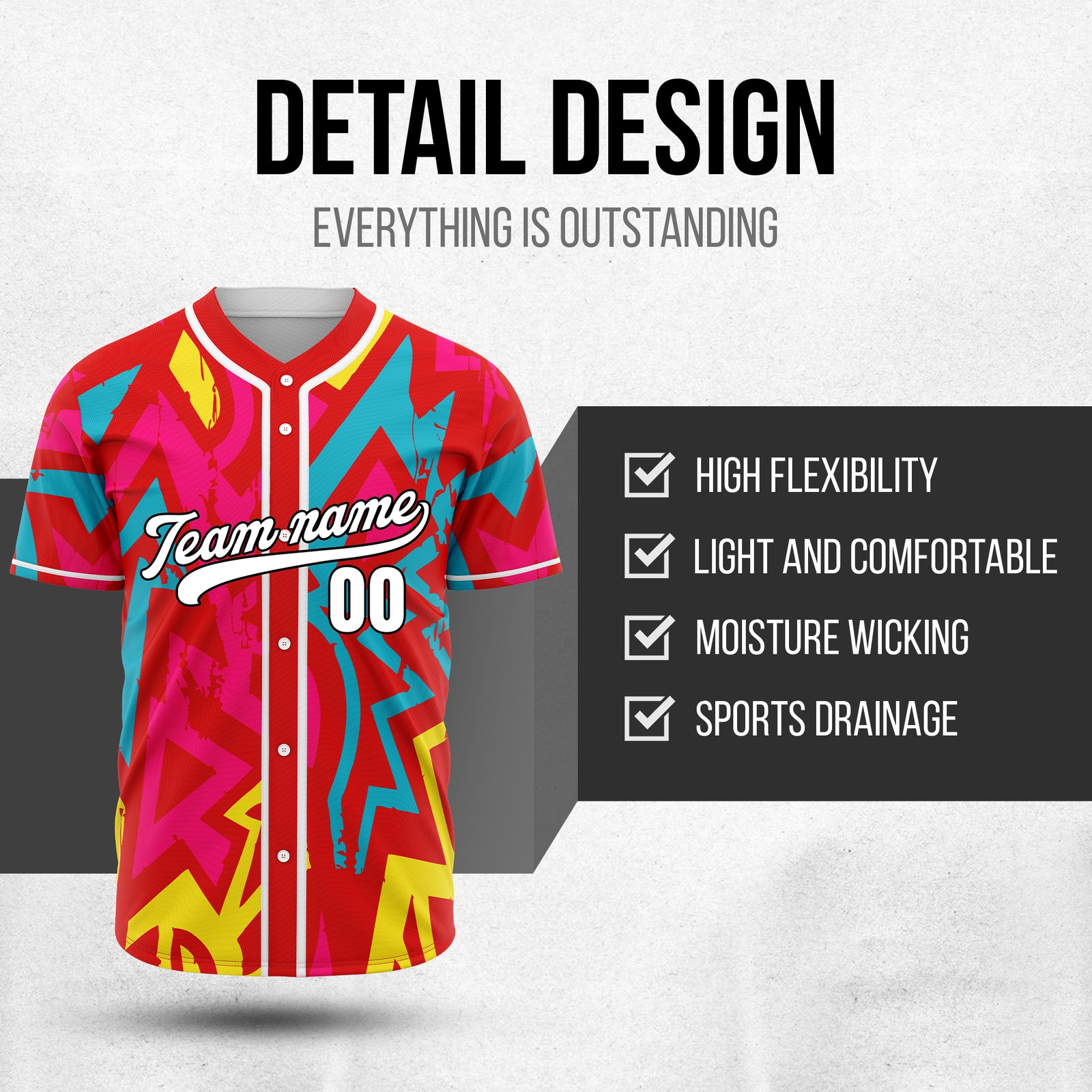Custom Splash Red Baseball Sports Jersey Personalized Uniform with Name & Number