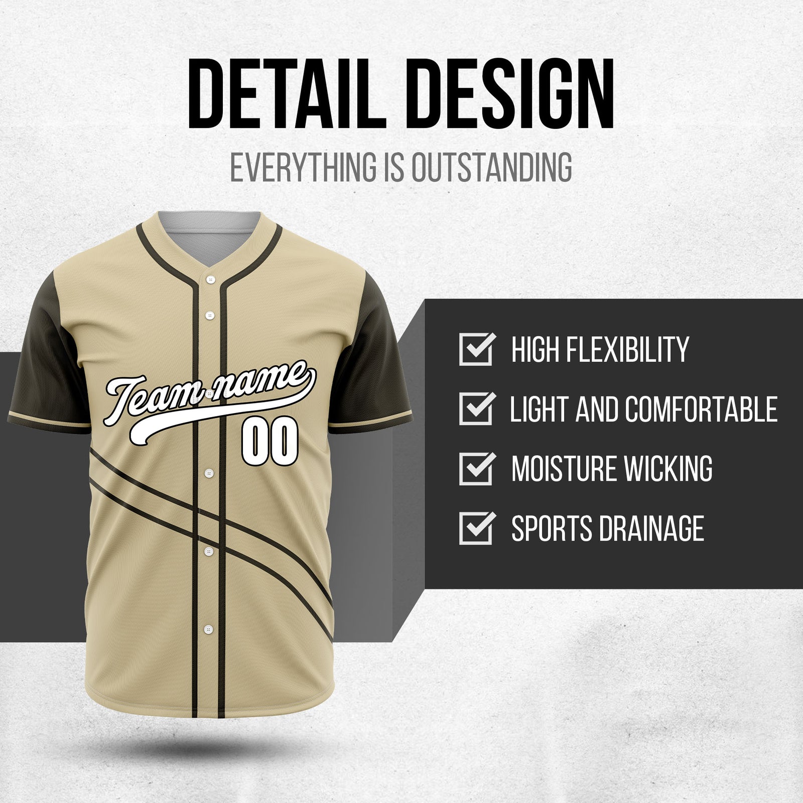 Custom Swift Khaki Raglan Style Baseball Sports Jersey Personalized Uniform with Name & Number