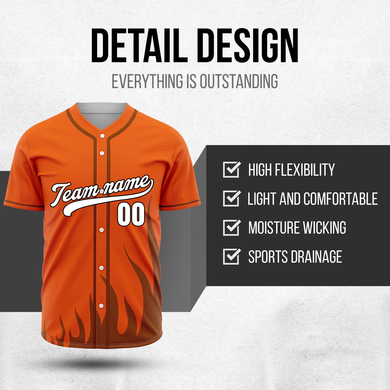 Custom Fire Pulse Orange Baseball Sports Jersey Personalized Uniform with Name & Number