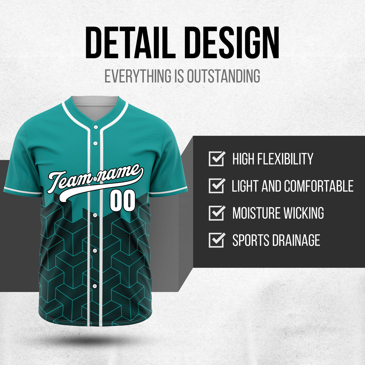 Custom Grid Iron Teal Baseball Sports Jersey Personalized Uniform with Name & Number
