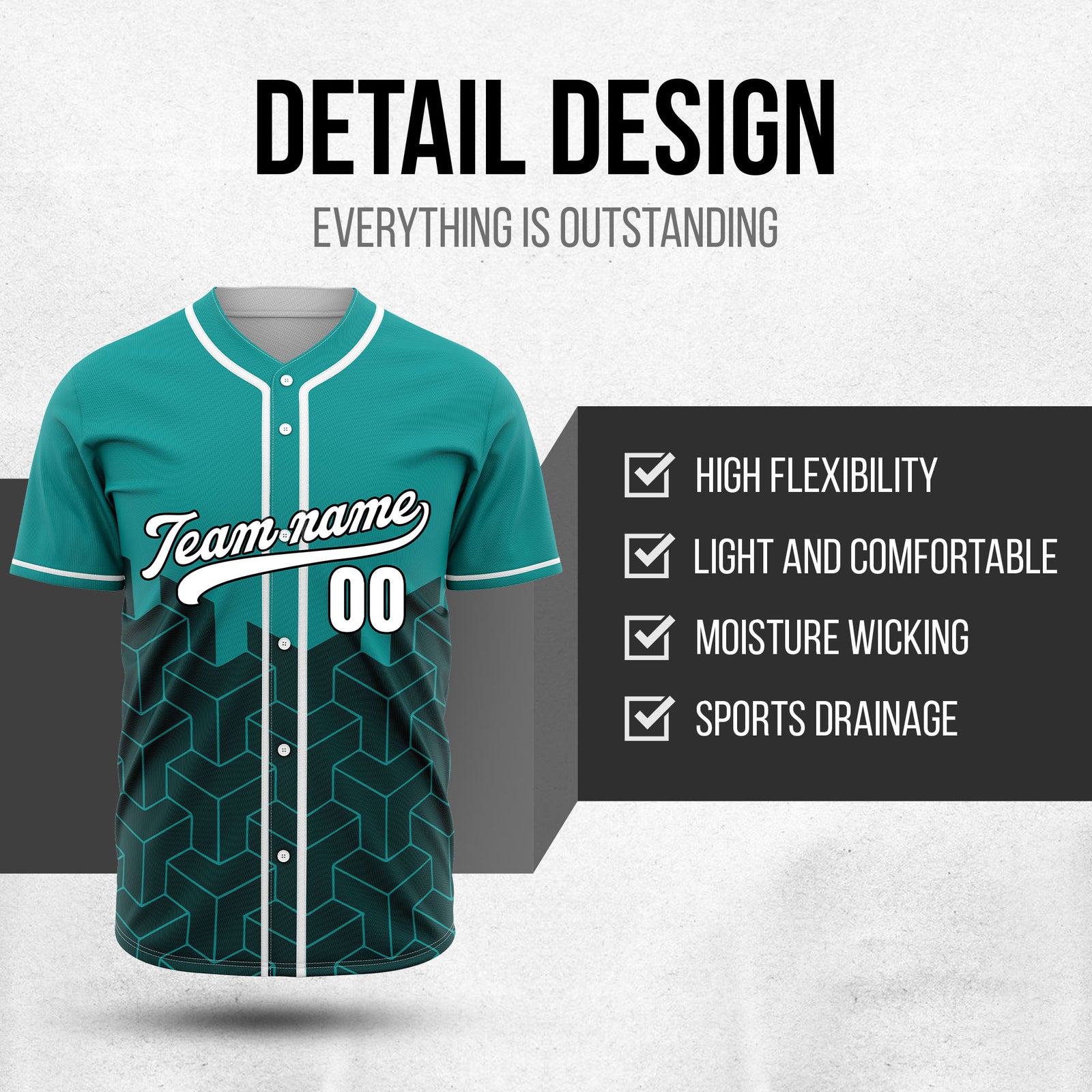 Custom Grid Iron Teal Baseball Sports Jersey Personalized Uniform with Name & Number