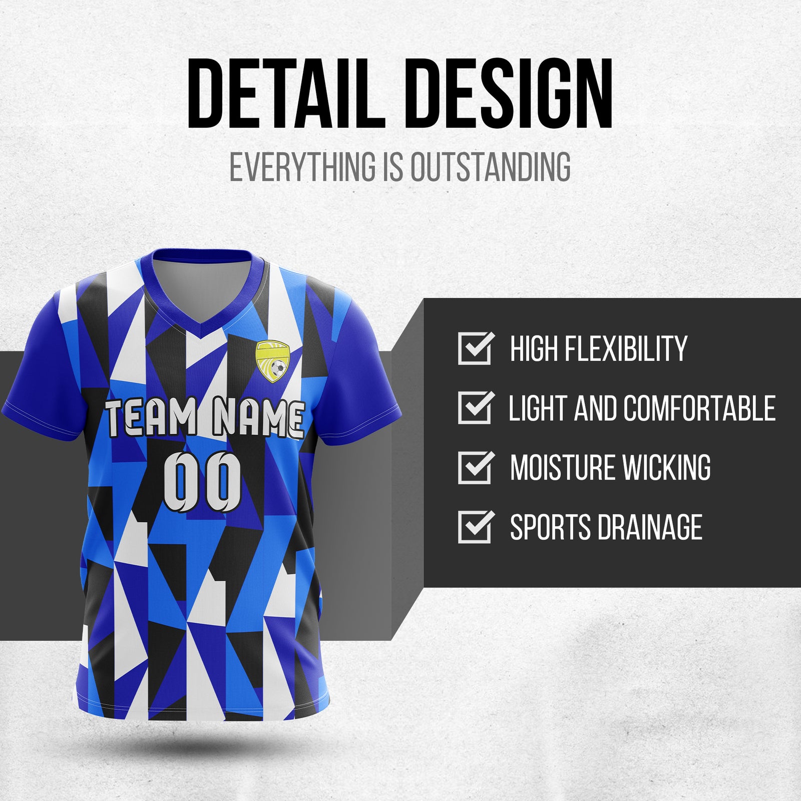 Custom Crystal V-Full Pattern Soccer Navy Sport Tops Jersey