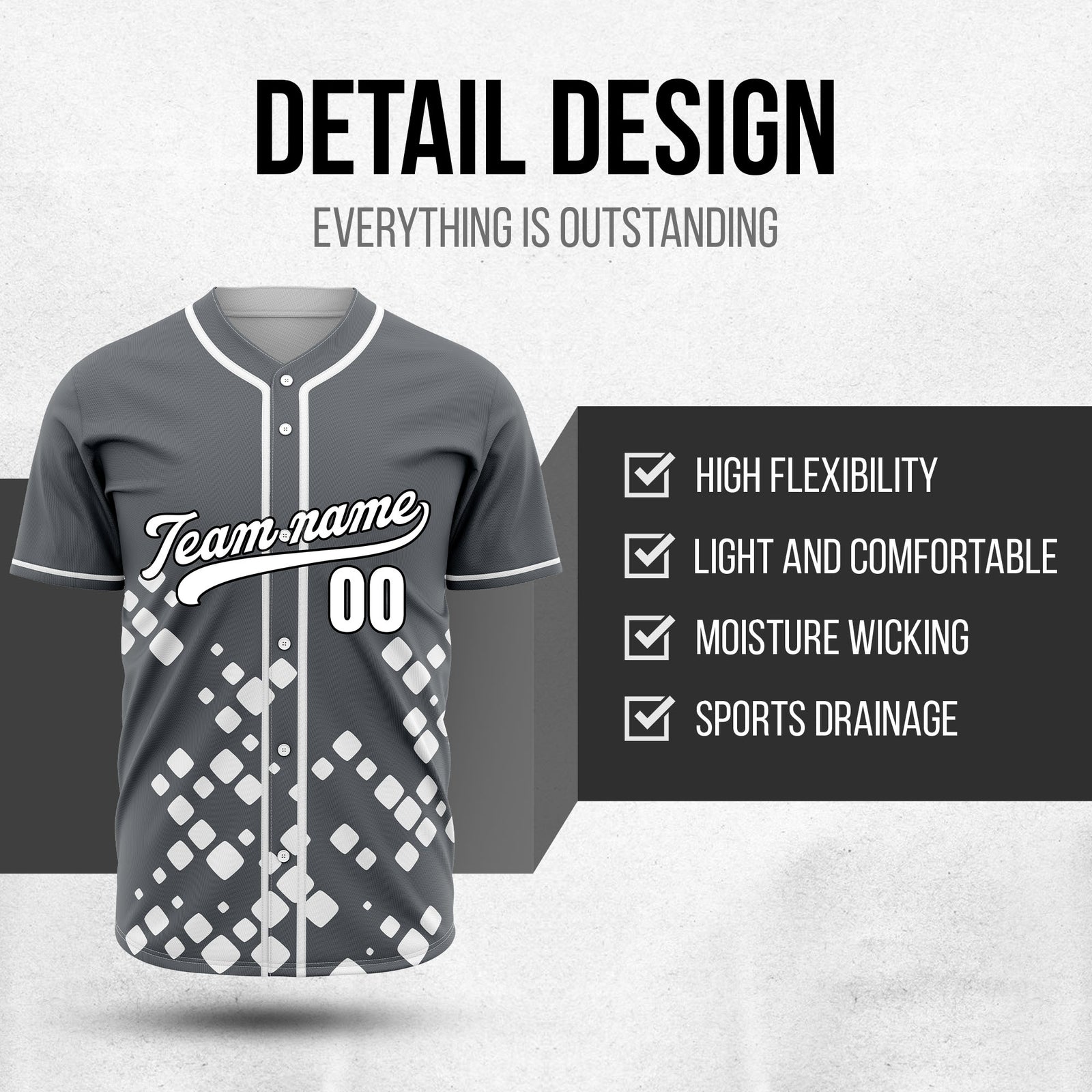 Custom Shadow Spark Dark Grey Baseball Sports Jersey Personalized Uniform with Name & Number