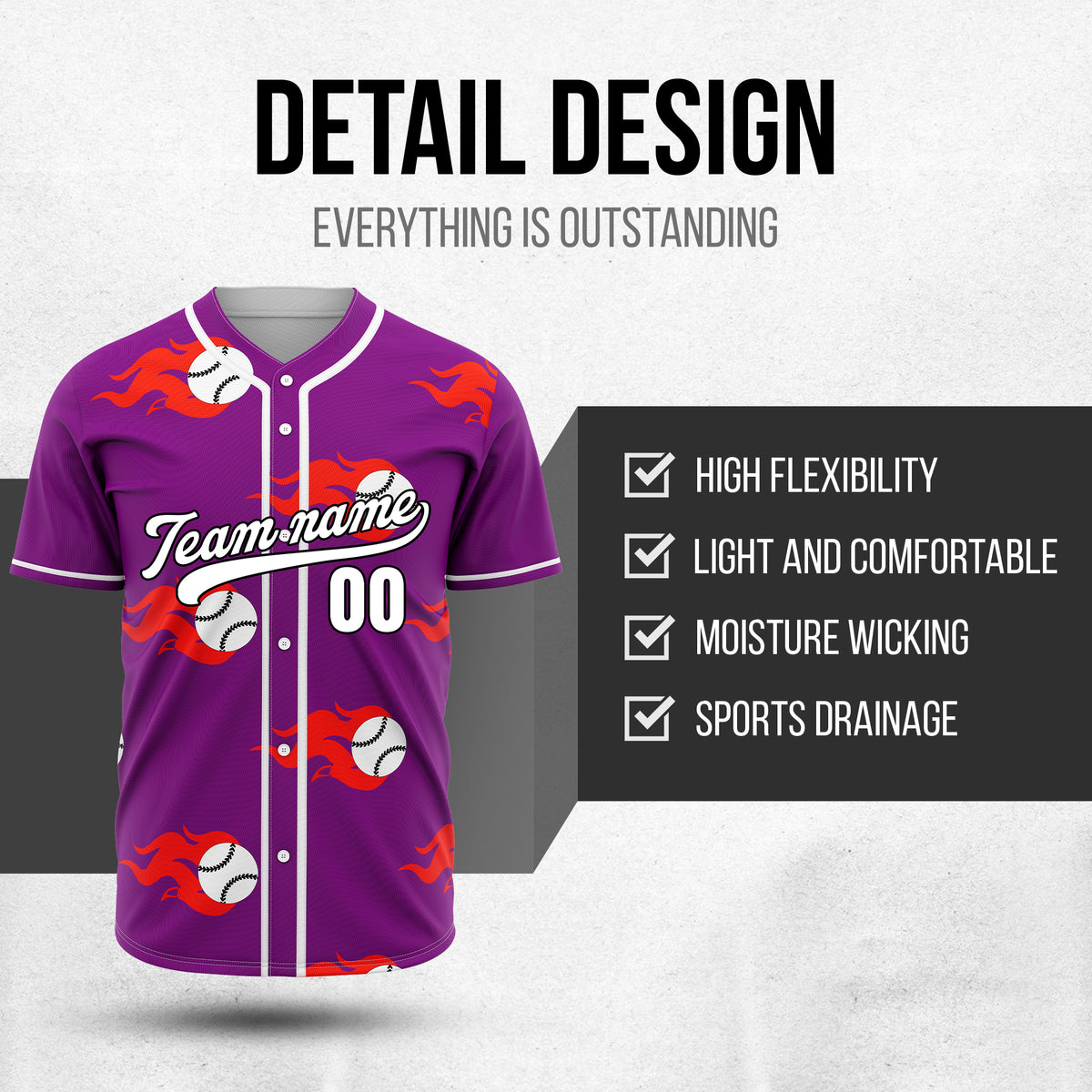 Custom Fireballers Purple Baseball Sports Jersey Personalized Uniform with Name & Number